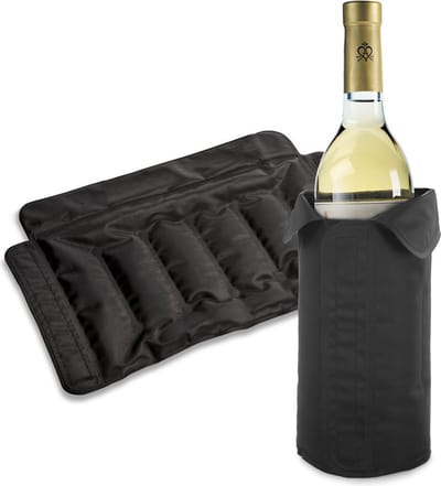 Flessenkoeler - 3x stuks - koelhoes - zwart - wijn en champagne - 32x23 cm - klittenbandsluiting - koelelement