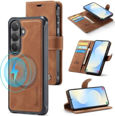 Casemania Hoesje Geschikt voor Samsung Galaxy S26 - Sienna Brown - Kunstleer 2 in 1 Afneembare Bookcase - Geschikt voor MagSafe - Magnetische Telefoonhoesje met Pasjeshouder en Standaardfunctie