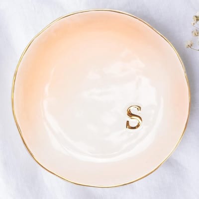 Keramieken Sieraden Tray - Decoratieve Schaal - Ringen Oorbellen Opbergen - Gouden Monogram Design - 12cm Vierkant - Zwart Goud