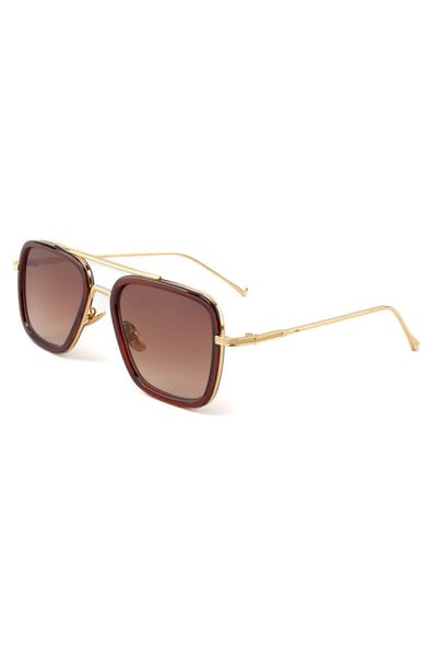 KIMU® Zonnebril 70's Pilotenbril - Goud Montuur - Bruine Gradient Glazen - Volwassenen Kunststof Vintage Piloot Amerikaans Aviator Influencer Festival