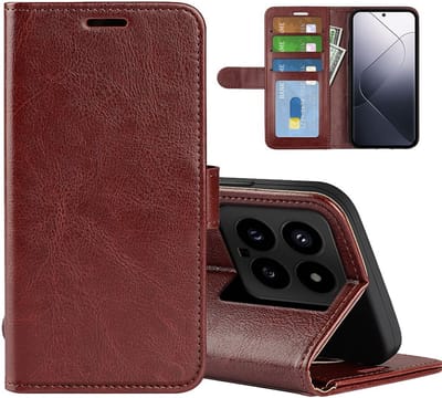 MobyDefend Hoesje - Geschikt voor Xiaomi 14 - Wallet Book Case (Sluiting Achterkant) - Bruin