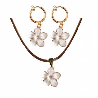 2-Delige set Ketting met klem oorbellen bloem wit Chimay - Charme Bijoux