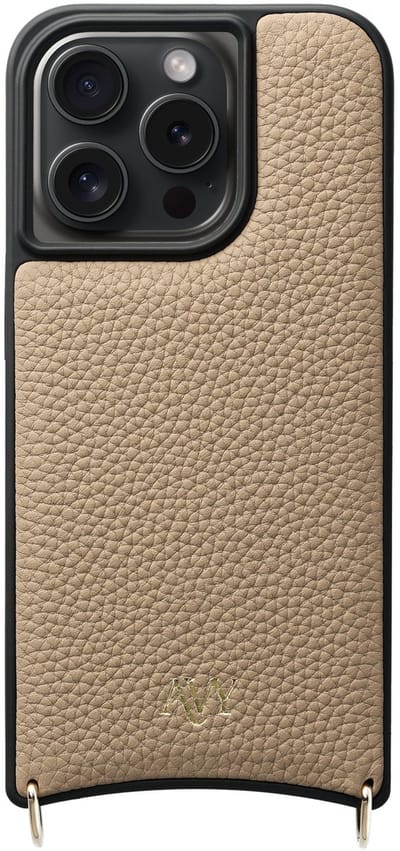 AVY Leren Hoesje | Geschikt voor Apple iPhone 15 Pro | Compatibel met MagSafe | Leather Case | Back Cover | Haakjes voor koord | Beige