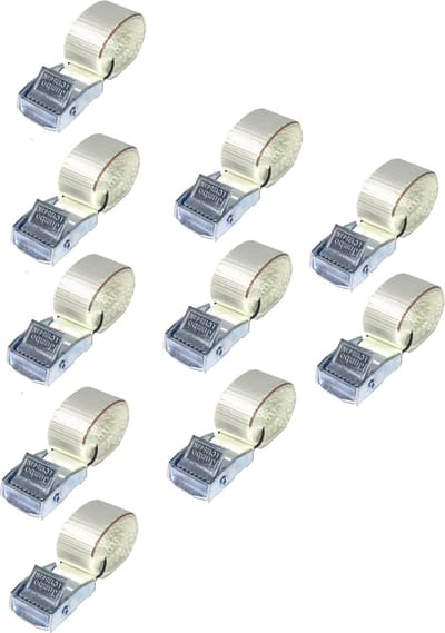 JUMBO Spanband Off White 10 stuks, 150cm, 25mm met klemgesp , 250KG. Wit TUV gecertificeerd, conform EN-12195-2