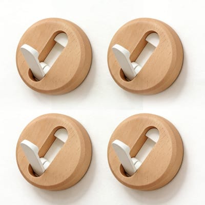 4 pièces Patères Pliantes Rondes en Bois Style Ferme Pliables Murales pour Suspendre Vêtements Serviettes Chapeau Sac à Dos Sac à Main Hêtre