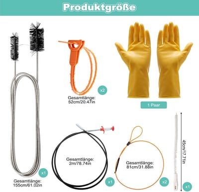 Set van 8 spiraal afvoerreinigers, 2 m lange buisreinigers, roestvrijstalen afvoerborstel voor keuken en douche, effectief en duurzaam