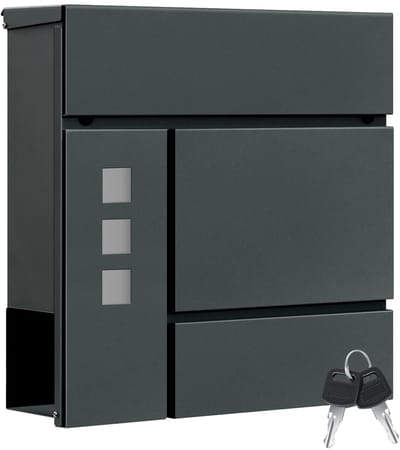 NELLA Brievenbus Antraciet met krantenhouder - Transparant venster - Afsluitbaar slot met 2 sleutels - 37 x 37 x 10,5 cm