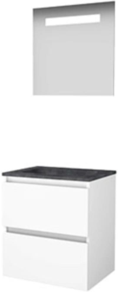 Basic-Line Economic 46 Badkamermeubelset - 60 x 46 cm - Greeploos - 2 Lades - Hardstenen Wastafel - Zonder Kraangat - Spiegel met LED Verlichting - Ice White