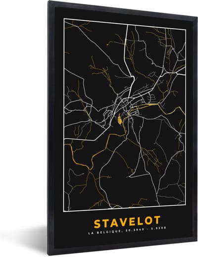 Fotolijst incl. Poster - Goud - Stadskaart - Plattegrond - Stavelot - Kaart - 40x60 cm - Posterlijst