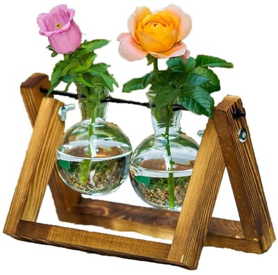 JHUBERS- Plantenstandaard met glazen potten - Houten rek - Hydrocultuur - Decoratie - Voor snijplanten en kamerplanten - Uniek decorstatement - Plantenhouder