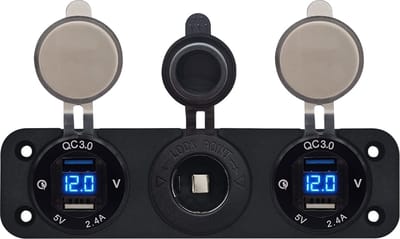 ProRide 12V USB Autolader 2 Poorten - 5V/2.4A - Voltmeter en 12V/24V Sigarettenplug - Drievoudig inbouw