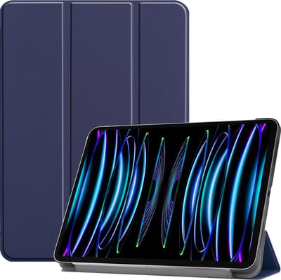 Hoes - Geschikt voor Apple iPad Pro (2022) - 12.9 inch - Dun & Stevig - Trifold Bookcase - Hard Cover - Hardcover Book Case - Tablet Hoesje - Donkerblauw