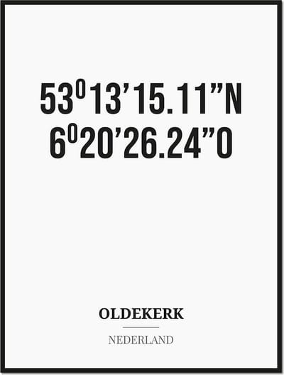 Poster/kaart OLDEKERK met coördinaten