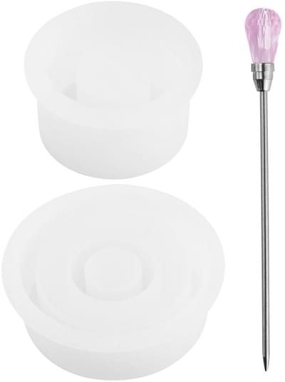 Dailygoods- Kaarsvorm 2 Stuks - Siliconen Kaarsgietvorm - Ronde Kaarsvormen - Kaarshoudervorm - Inclusief Bubbelnaald - Glad en Duurzaam Materiaal - Kandelaarvorm