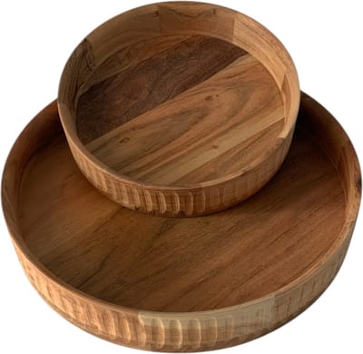 WinQ-Schaal Hout Acacia Naturel S/2-d:25 en d:35cm-dienblad-presenteerschaal