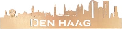 Houten skyline Den Haag - Gebrand hout - Wanddecoratie / muurdecoratie - 38cm x 9cm - Binnenhof - Goud