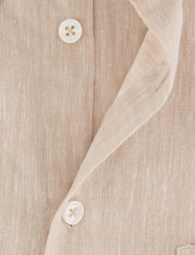 Ledub Modern Fit overhemden beige gemêleerd korte mouw