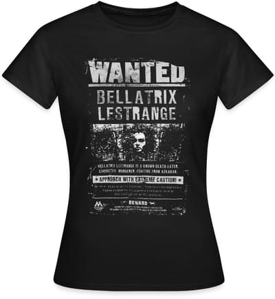 Harry Potter Bellatrix Lestrange Wanted Poster T-Shirt Dames