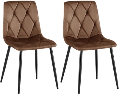 CLP Clairton Set van 2 Eetkamerstoelen - klassiek - met zwart metalen frame - Belastbaar tot 150 kg - fluweel - Velvet - Fluweel/bruin