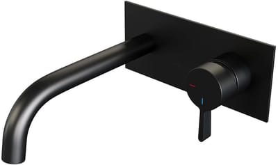 Brauer Black Edition Inbouw Wastafelmengkraan met Gebogen Uitloop en Afdekplaat Model E1 Mat Zwart