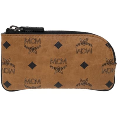 MCM Aren Visetos Monogram Ketting Sleutelhanger Gecoat Canvas Portemonnee Clutch Mini Unisex portemonnees Bruin Cognac MXKDSTA01CO001 Basic Set (Bag+Dust Bag)