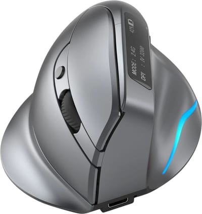 Elementkey F26C Verticale Stille Muis 2.4G + Bluetooth 5.0 – OLED scherm - Ergonomisch – 8 Knoppen – 3200DPI – RGB Licht - Zwart