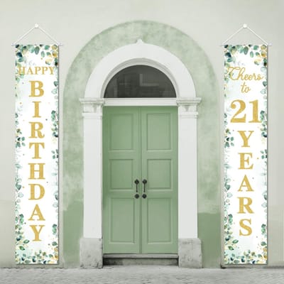 Dailygoody - Deur Banner - 21e Verjaardag Decoraties - Salie Groen - Gelukkig 21 Jaar Oud - Perfect voor Verjaardagsfeesten - Uniek Verjaardagsdecor