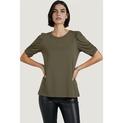 EsQualo T-shirt Modal Puff S/slve Army Green Maat: S | Tops Outlet | Dames | Bruin