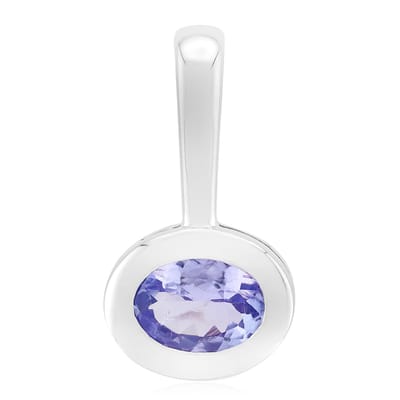Cavill - Zilveren Hangertje 925 Sterling Zilver met Palladiumlaag - Tanzaniet Ovaal 0,7 Ct Briljant - Elegant Paars Edelsteen Sieraad - 18x10 mm