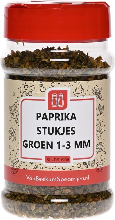 Van Beekum Specerijen - Paprika Stukjes Groen 1-3 mm - Strooibus 110 Gram