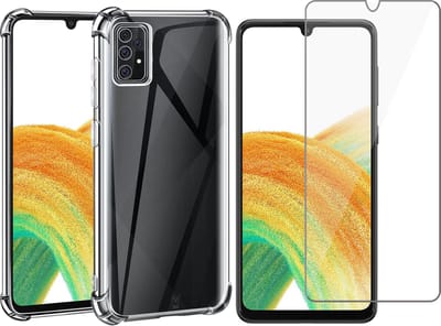 Hoesje geschikt voor Samsung Galaxy A33 - Anti Shock Proof Siliconen Back Cover Case Hoes Transparant - Tempered Glass Screenprotector