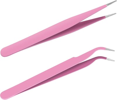 Precisietangen voor Wimperextensions - 2 Stuks RVS Antistatische Pincetten met Rechte en Gebogen Punten voor Nauwkeurige Toepassing van Nepwimpers in Roze