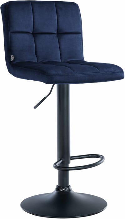 CLP Peru Barkruk - Met rugleuning - Voetsteun - Fluweel - Velvet - zwart/blauw