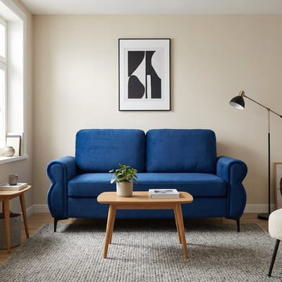 MODFU Compacte Bank - Afgeronde Randen En Ergonomische Zithoogte - Voor Appartementen - Stof En Metaal - Blauw - 173,5 Cm