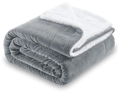 Zachte Sherpa Wafel Fleece Deken - Omkeerbare Pluizige Bed en Sofa Dekbed 150x200 cm Grijs