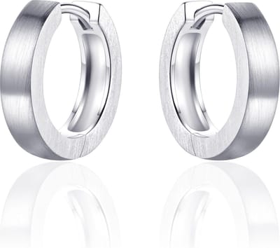 Jewels Inc. - Oorbellen - Oorringen met Scharnier - Vlak Gematteerd - 4mm Breed - 18mmØ - Gerhodineerd Zilver 925