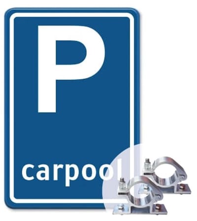 Parkeerbord Carpool - blauw - Weerbestendig Aluminium - 40x60 cm - Bevestiging: Met paalbeugels Ø48mm