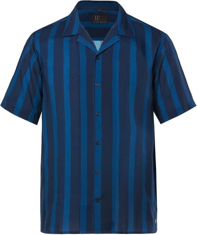JP 1880 - Heren - gestreept overhemd korte mouwen Cubaanse kraag viscose tot 8XL - Navy blauw - Maat L
