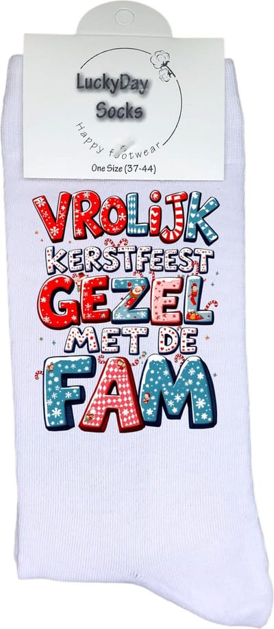 LuckyDay Socks - Grappige Kerst Cadeaus voor Dames en Heren - One Size Sokken met Tekst - Huissokken - Kerstsokken - Geschenk Vrouwen, Mannen , Moeder, Mama, Papa, Vader, Vriend, Vriendin, Zus, Broer, Oma, Opa - Originele Cadeautjes Volwassenen