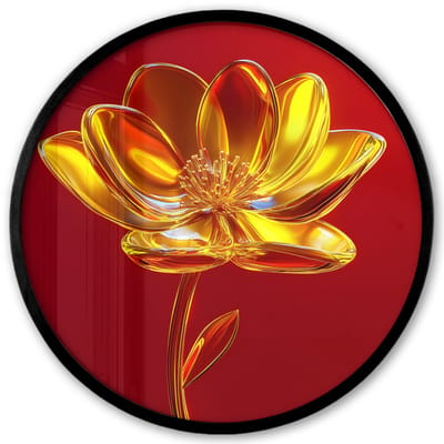 Poster in lijst Rond - Fotolijst 40x40 cm - Posters - Bloem - Goud - Glazen - Ronde posterlijst zwart - Decoratie - Wanddecoratie woonkamer - Muurdecoratie slaapkamer