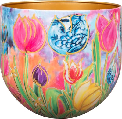TS Collection - Bloempot Dutch beauty spring - 28x25 - Metaal & Epoxy - Exclusieve woonitems voor binnen - Handgemaakt - Unieke print - Designed by Lammie