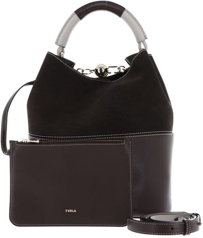 FURLA Leren handtas schoudertas Sfera Bucket Bag 26 Espresso + Brown donkerbruin