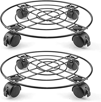 Ronde Plantenpot Trolley met Wielen voor Tuin en Binnengebruik - Stevige Stalen Beugel