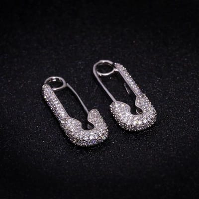 Paperclip Verguld Echt Goud Micro Gezet Zirkonia Speld Mini Oorbellen voor Vrouwen Japanse en Koreaanse Eenvoudige Ins Oorbellen gray