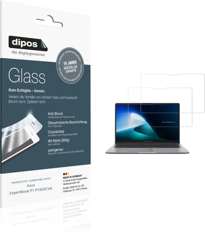 dipos – 2x Pantserfolie geschikt voor Asus ExpertBook P1 P1503CVA | 9H Screenprotector