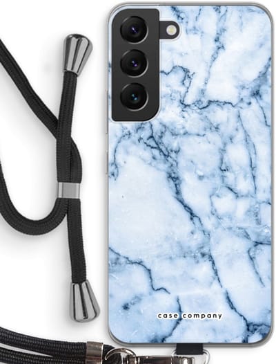 Case Company® - Hoesje met koord geschikt voor Samsung Galaxy S22 hoesje met Koord - Blauw marmer - Telefoonhoesje met Zwart Koord - Bescherming aan alle Kanten en Over de Schermrand