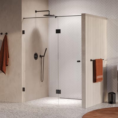 Brauer Void - Carving Nisdeur - 2-Delig - Helder Glas - 150 x 200 cm - Omkeerbaar - met Draaideur 70 cm - Aan Glas - incl. Glascoating - PVD Gunmetal Geborsteld