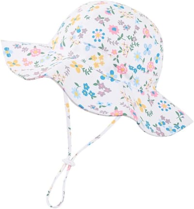 Zomerhoed Baby Meisjes - Zonnehoed Strandhoed - Bescherming Tegen Zon - UPF 50+ Bescherming - Verstelbare Kinband - Bloemenprint