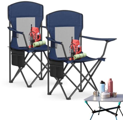 Signature Home campingstoel set van 2 - buitenstoel opvouwbare - visstoel hoge rugleuning - verstelbare armleuningen - bekerhouder - opvouwbaar - draagvermogen tot 150 kg - kampeertuin - Blau
