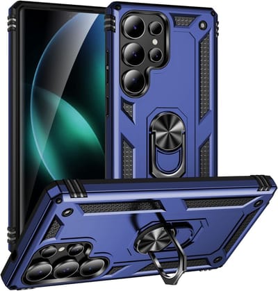 Anti-Shock Hybrid Ring Armor - Backcover Hoesje Geschikt voor: Samsung Galaxy S25 Ultra - Blauw